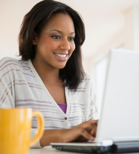 Young woman on a computer.